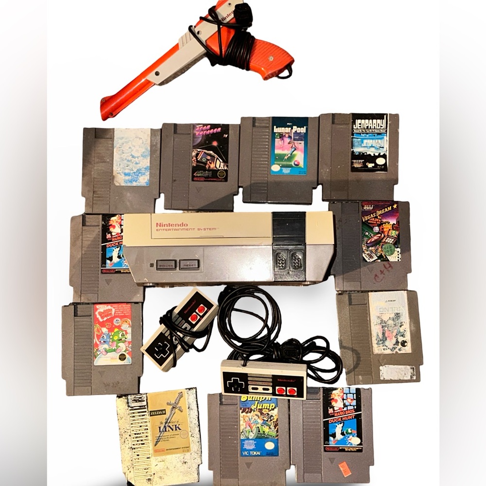 Nintendo NES Console with Controllers and Games